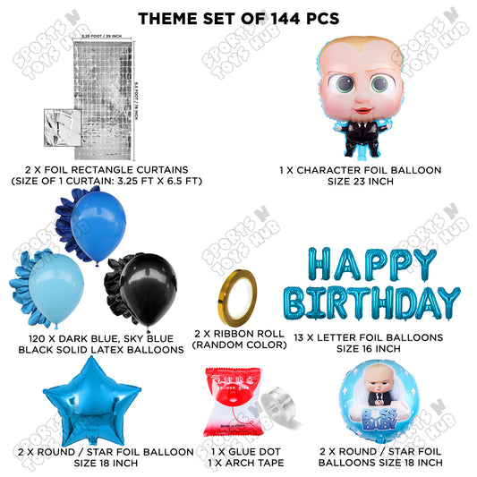B_o_s_s B@by Foil Balloon Set Theme With Happy Birthday Foil Letter Arch Theme