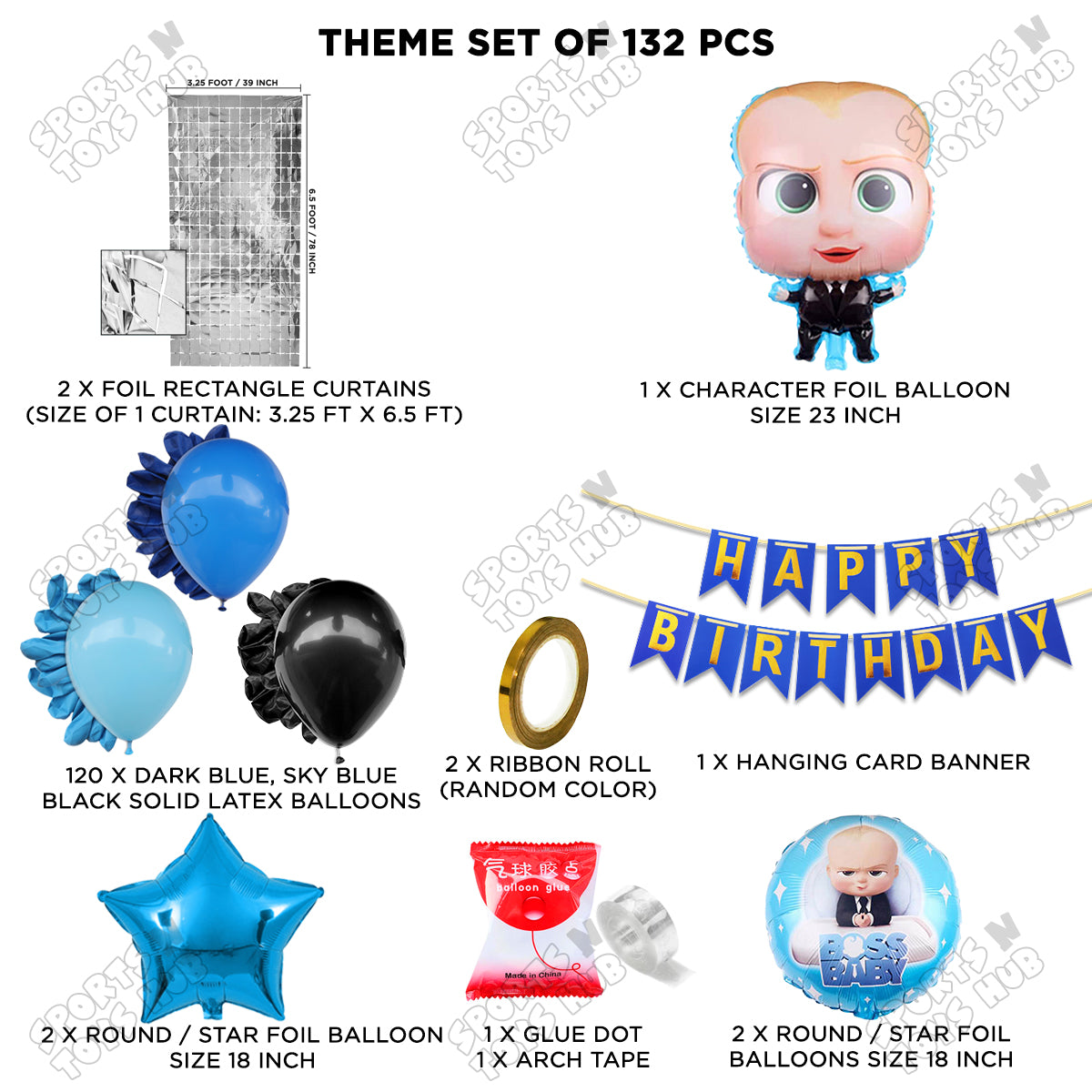 B_o_s_s B@by Foil Balloon Set Theme With Happy Birthday Card Banner Arch Theme