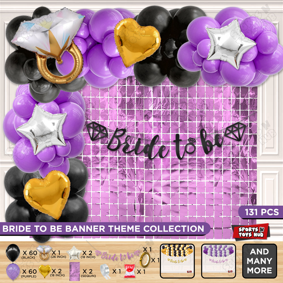 Bride To Be Cursive Banner Theme Collection - Black & Purple