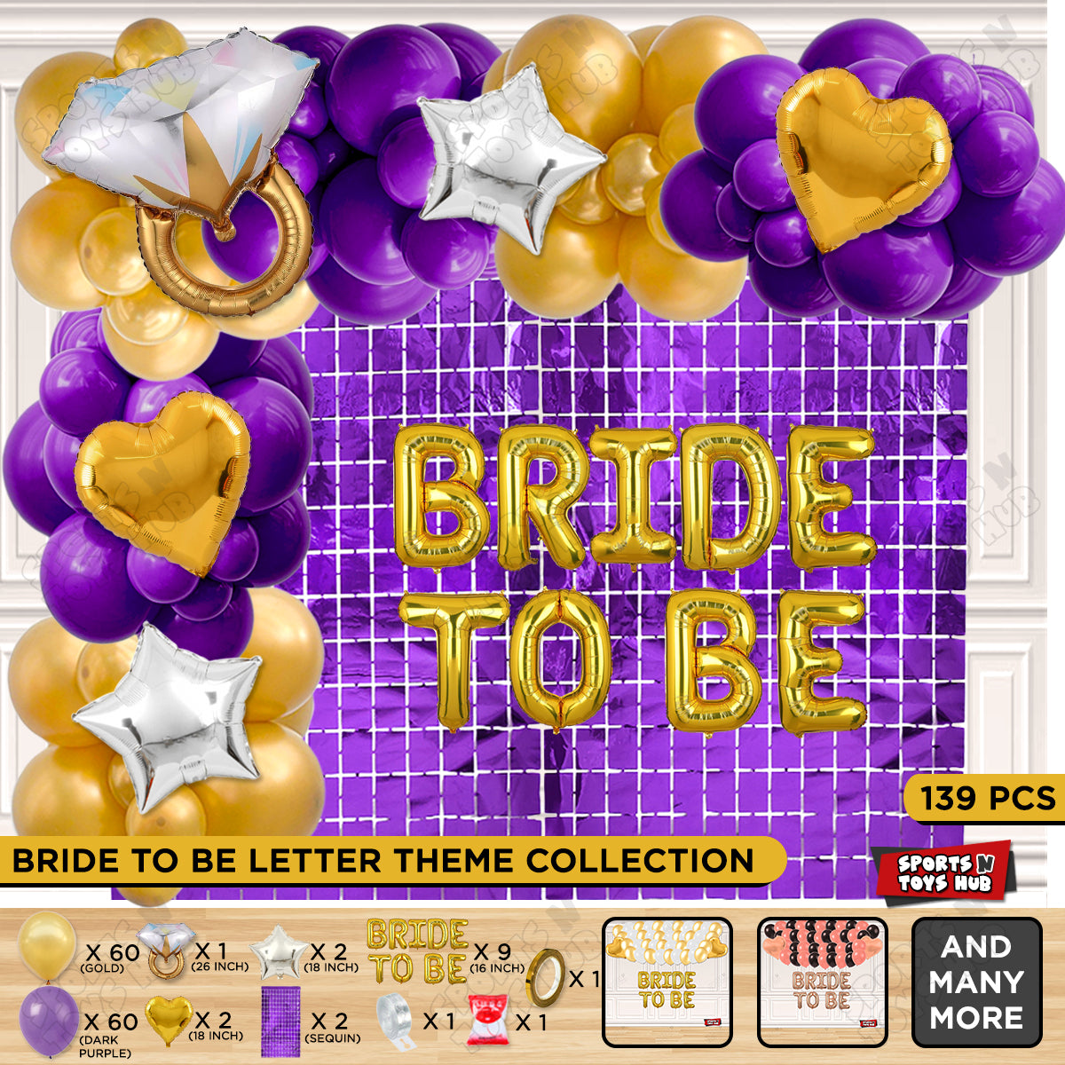 Bride To Be Foil Letters Theme Collection - Dark Purple & Gold