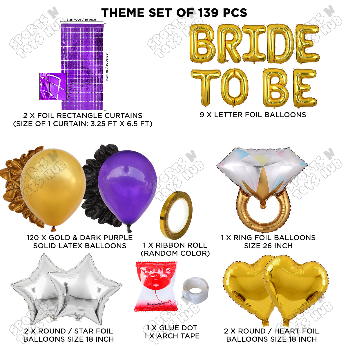 Bride To Be Foil Letters Theme Collection - Dark Purple & Gold