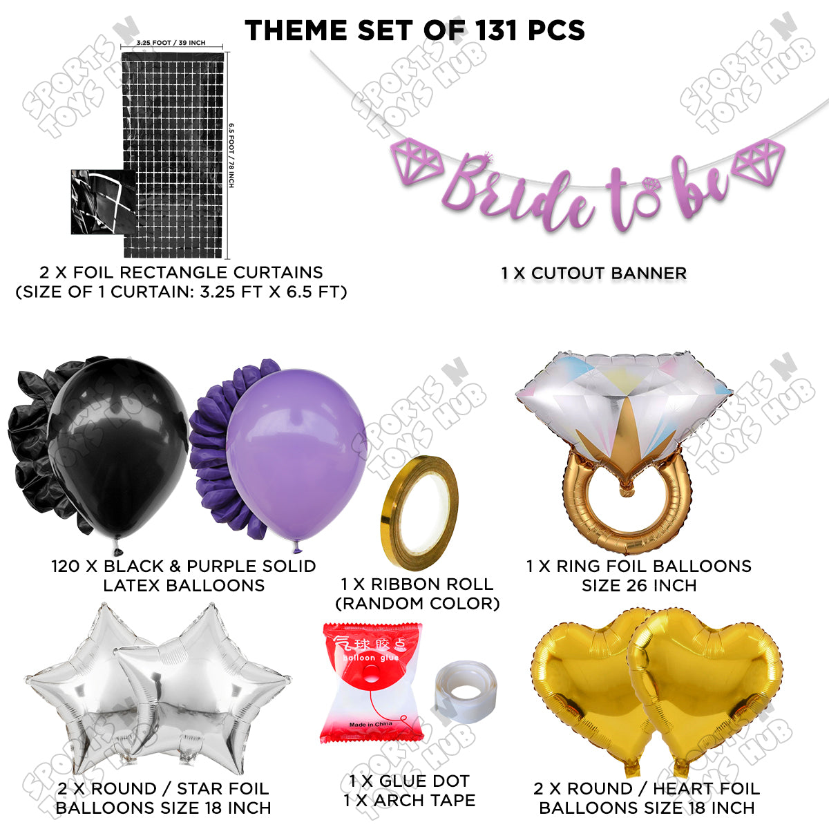 Bride To Be Cursive Banner Theme Collection - Purple & Black