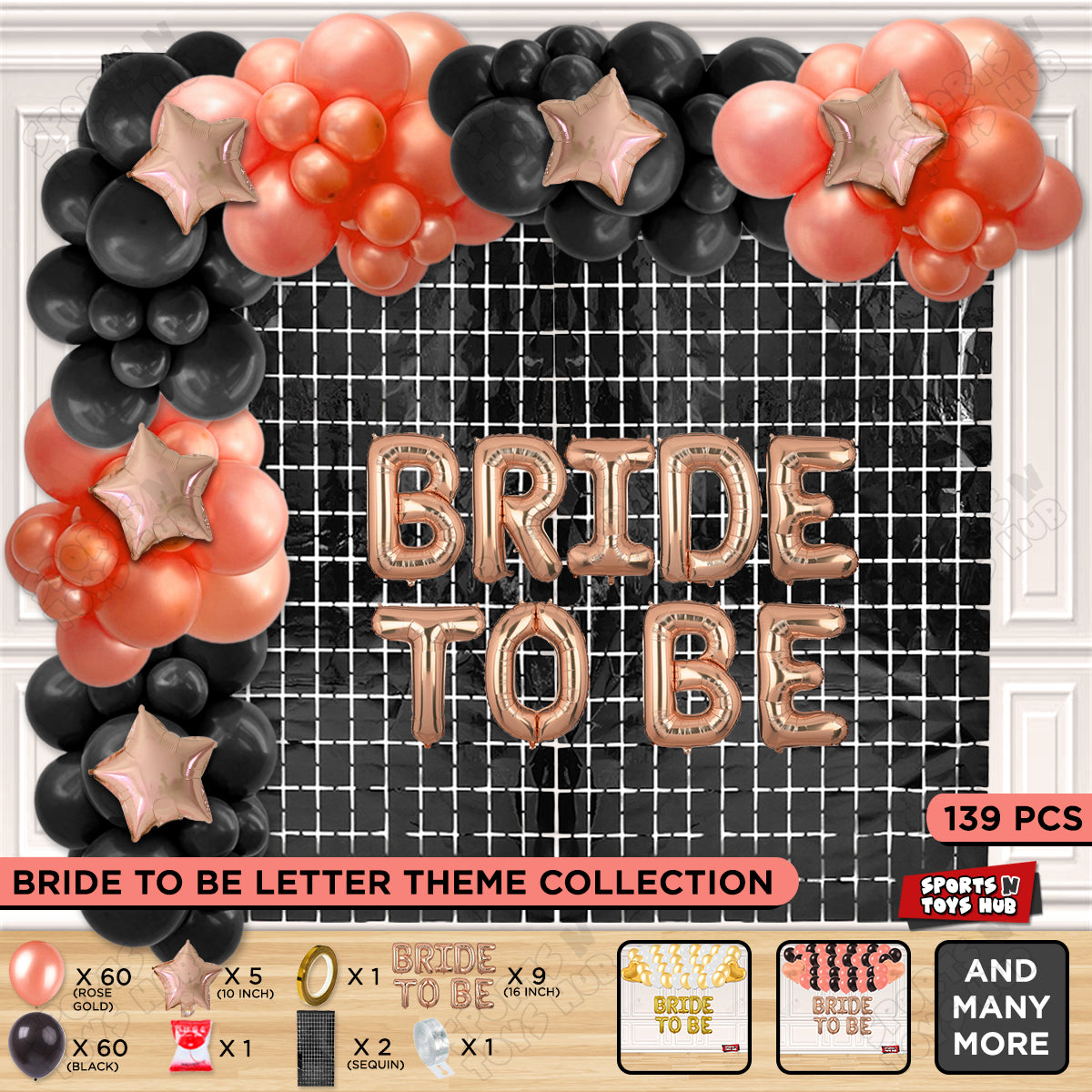 Bride To Be Foil Letters Theme Collection - Black & Rose Gold