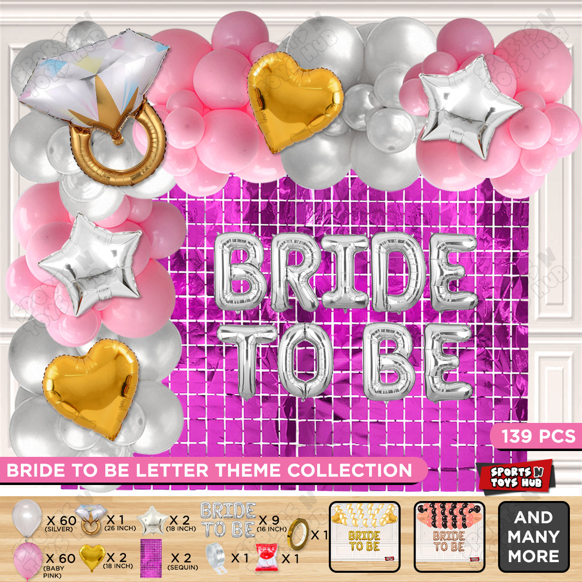 Bride To Be Foil Letters Theme Collection - Silver & Pink