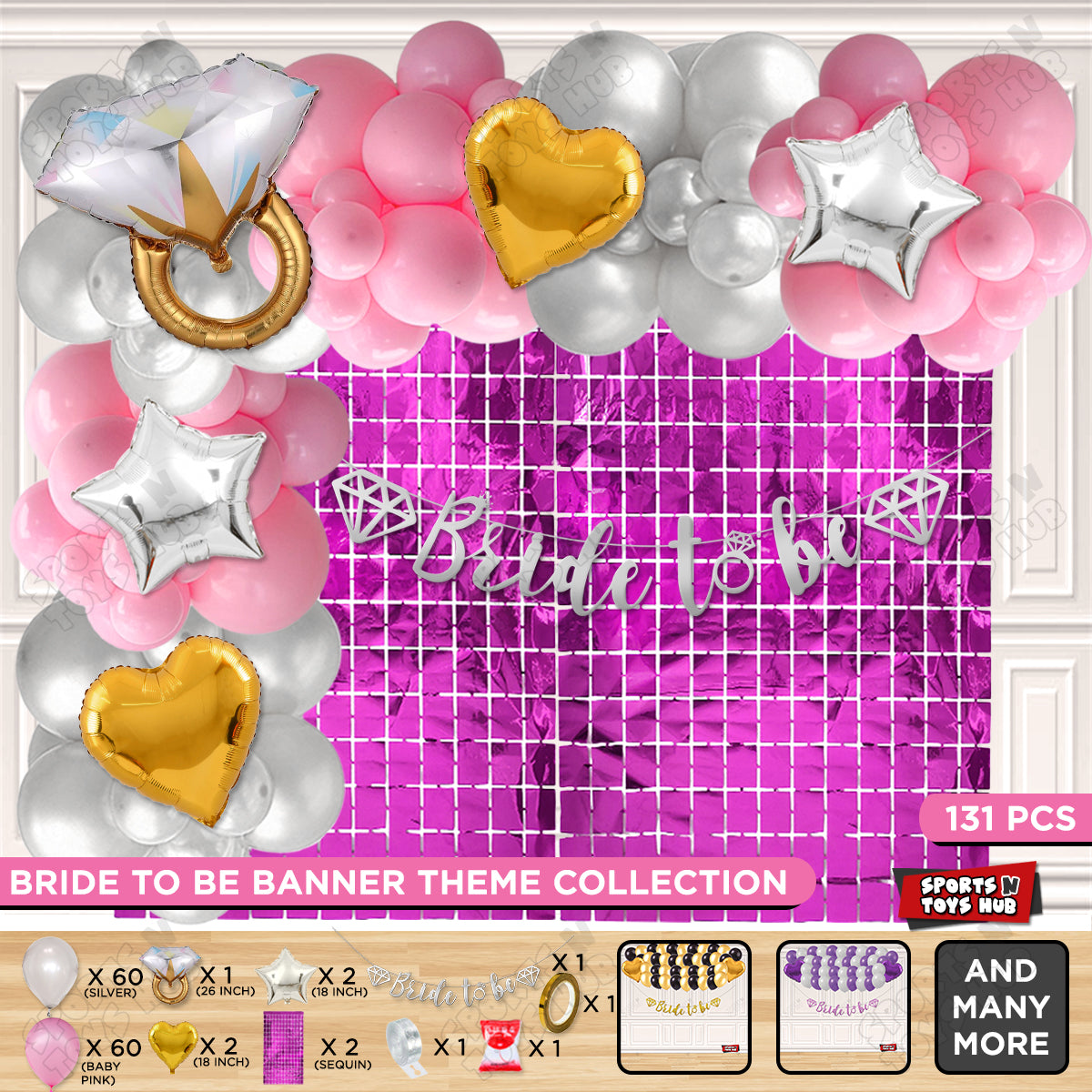 Bride To Be Cursive Banner Theme Collection - Silver & Pink
