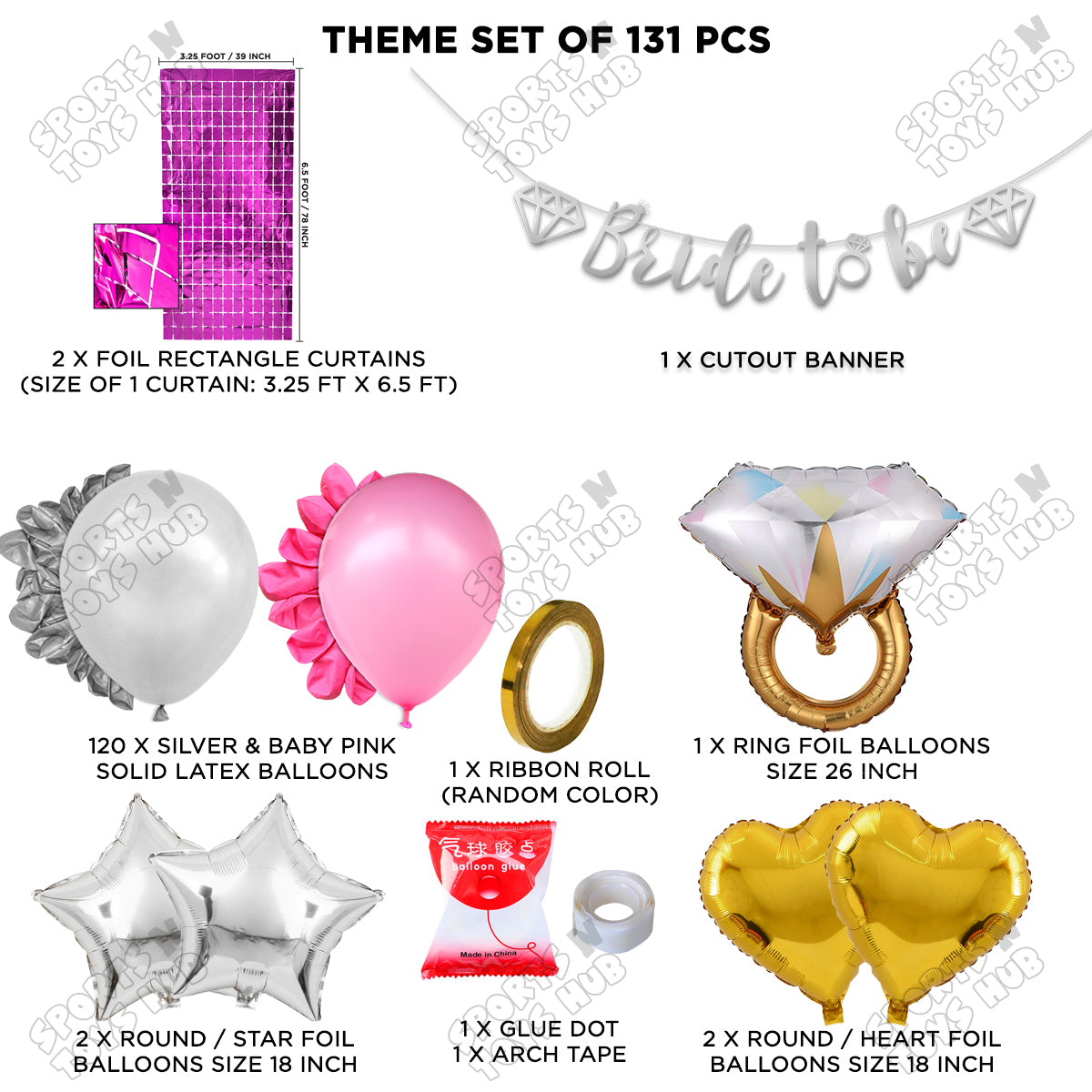 Bride To Be Cursive Banner Theme Collection - Silver & Pink