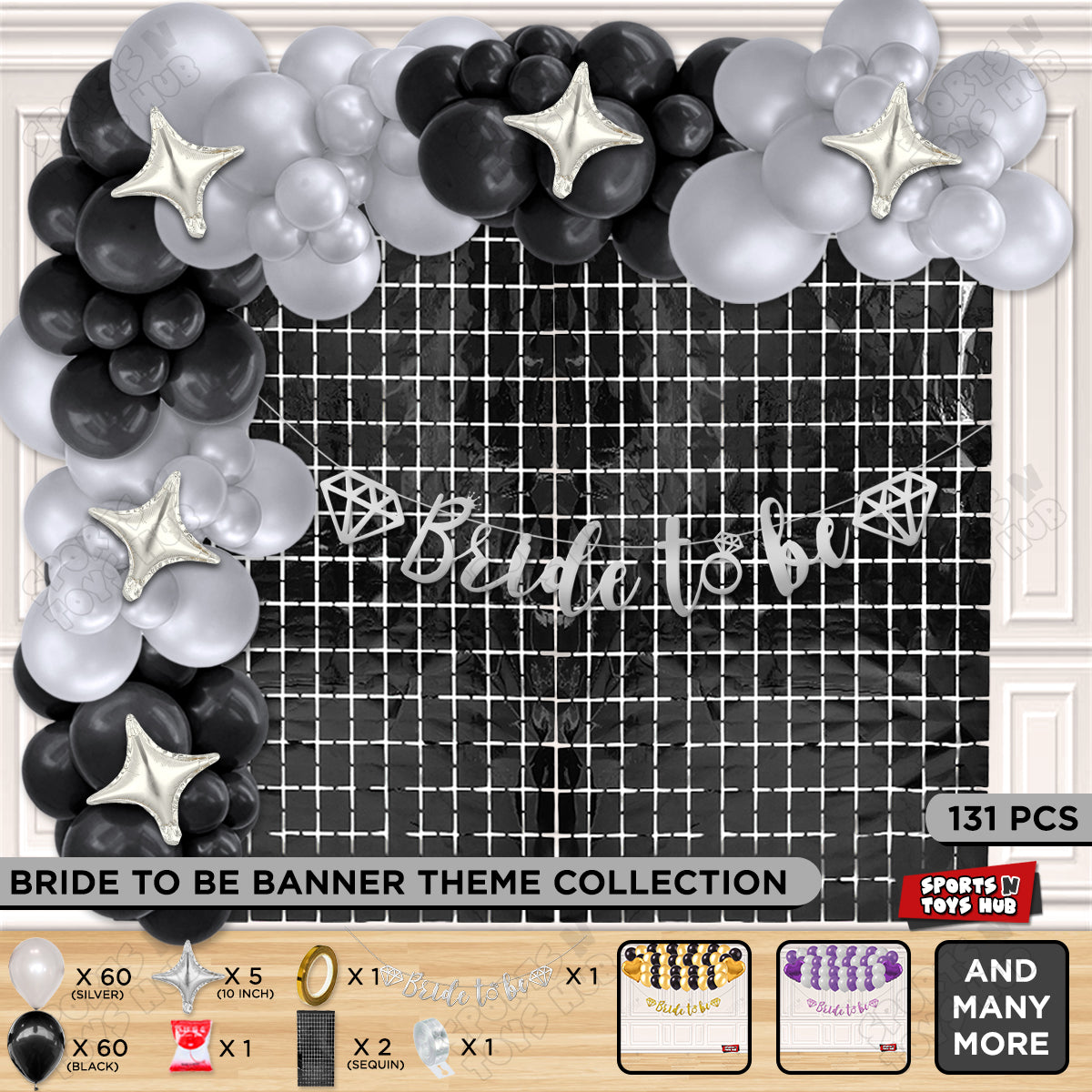 Bride To Be Cursive Banner Theme Collection - Silver & Black