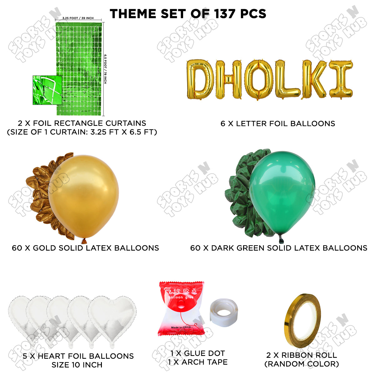 Dholki Foil Letter Theme Collection - Gold & Green