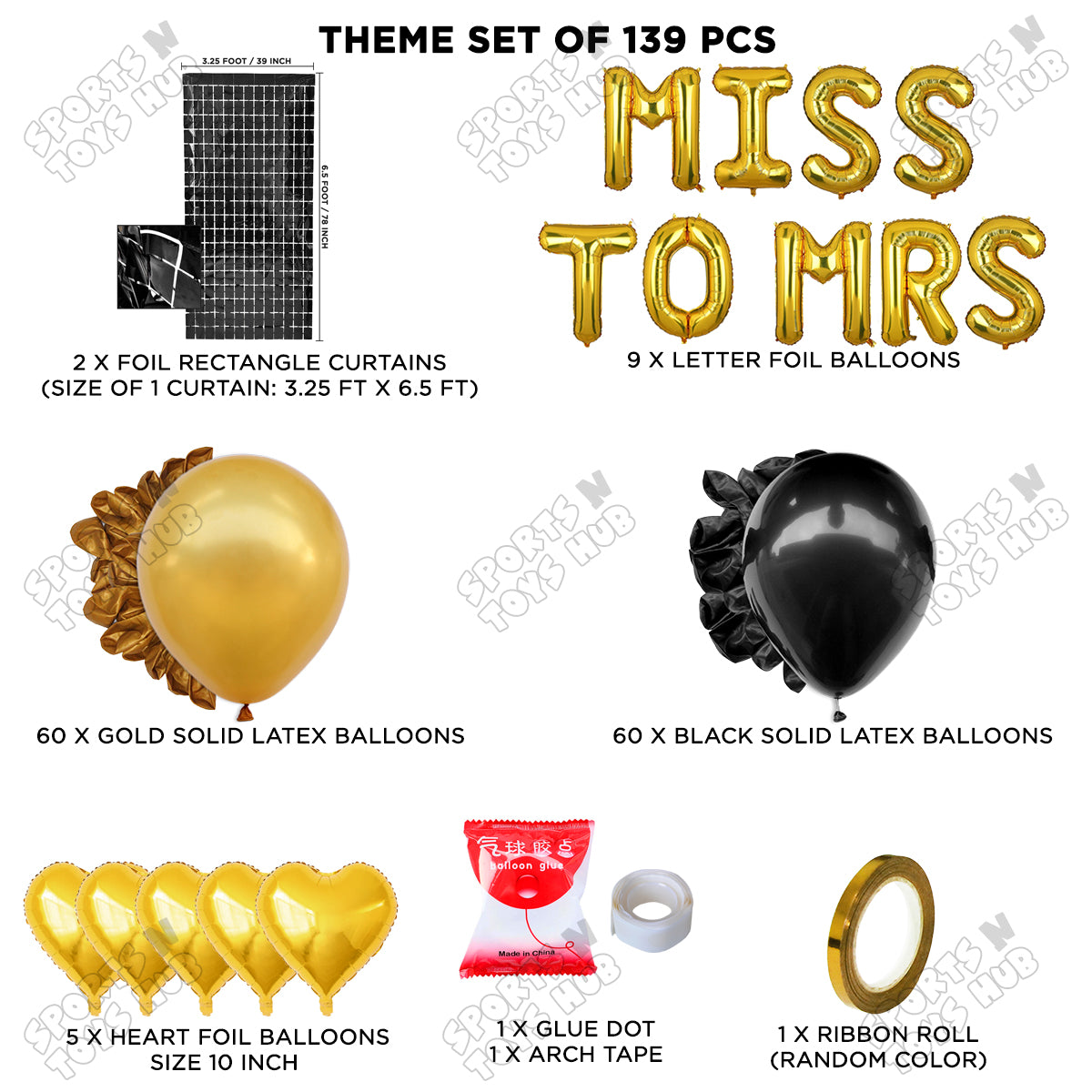 Miss To Mrs Foil Letters Theme Collection - Gold & Black