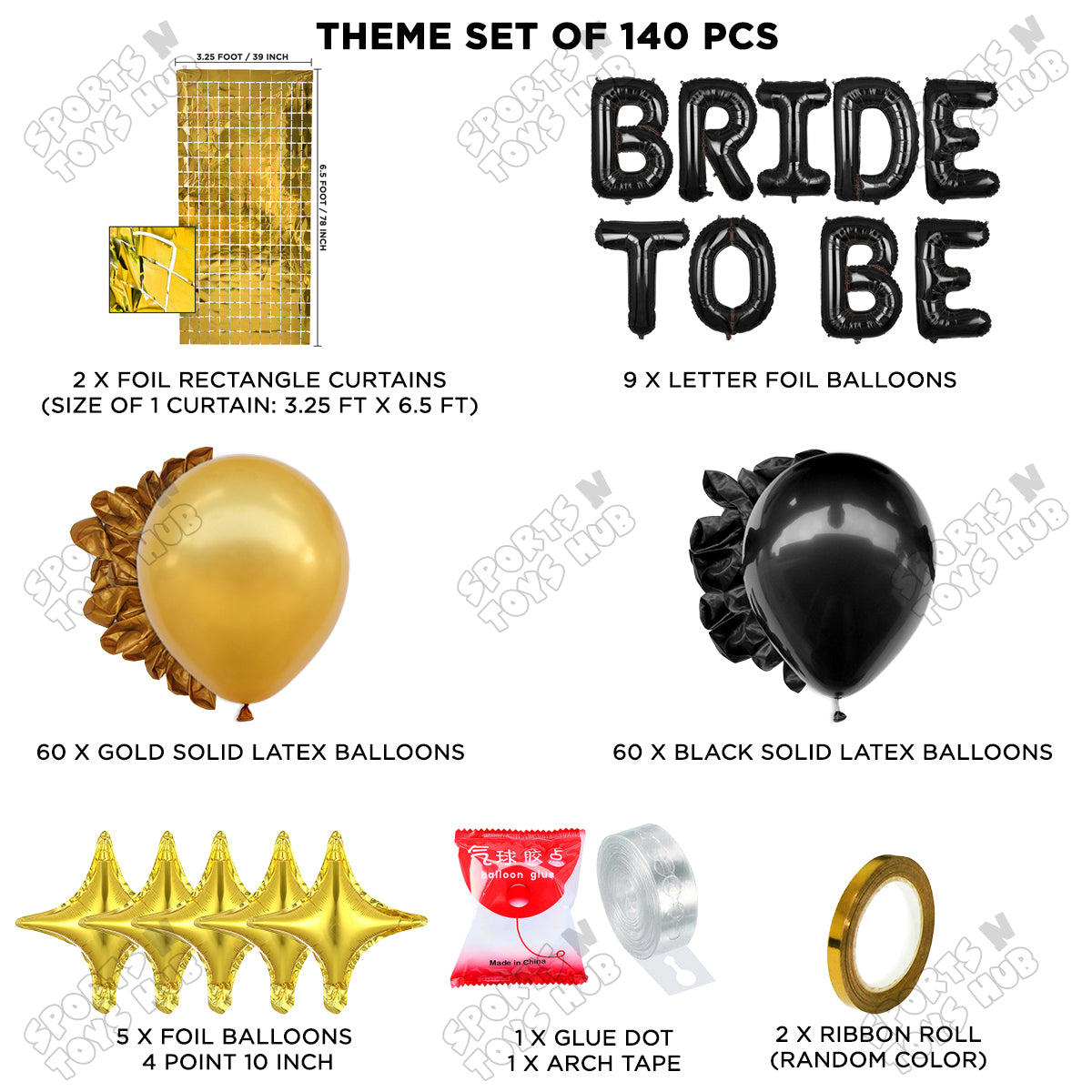 Bride To Be Foil Black Color Letters Theme Collection - Black & Gold