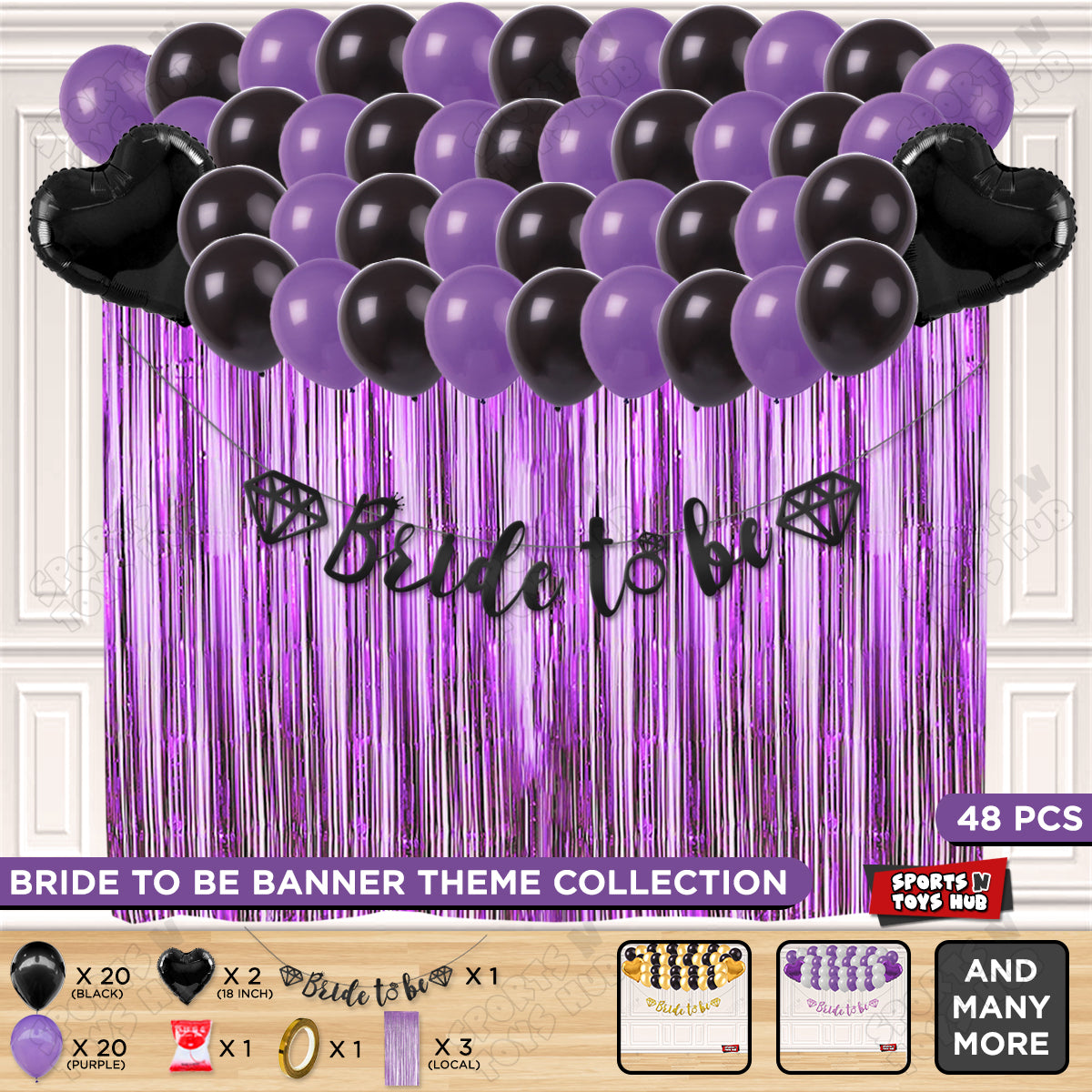 Bride To Be Cursive Banner Theme Collection - Black & Purple