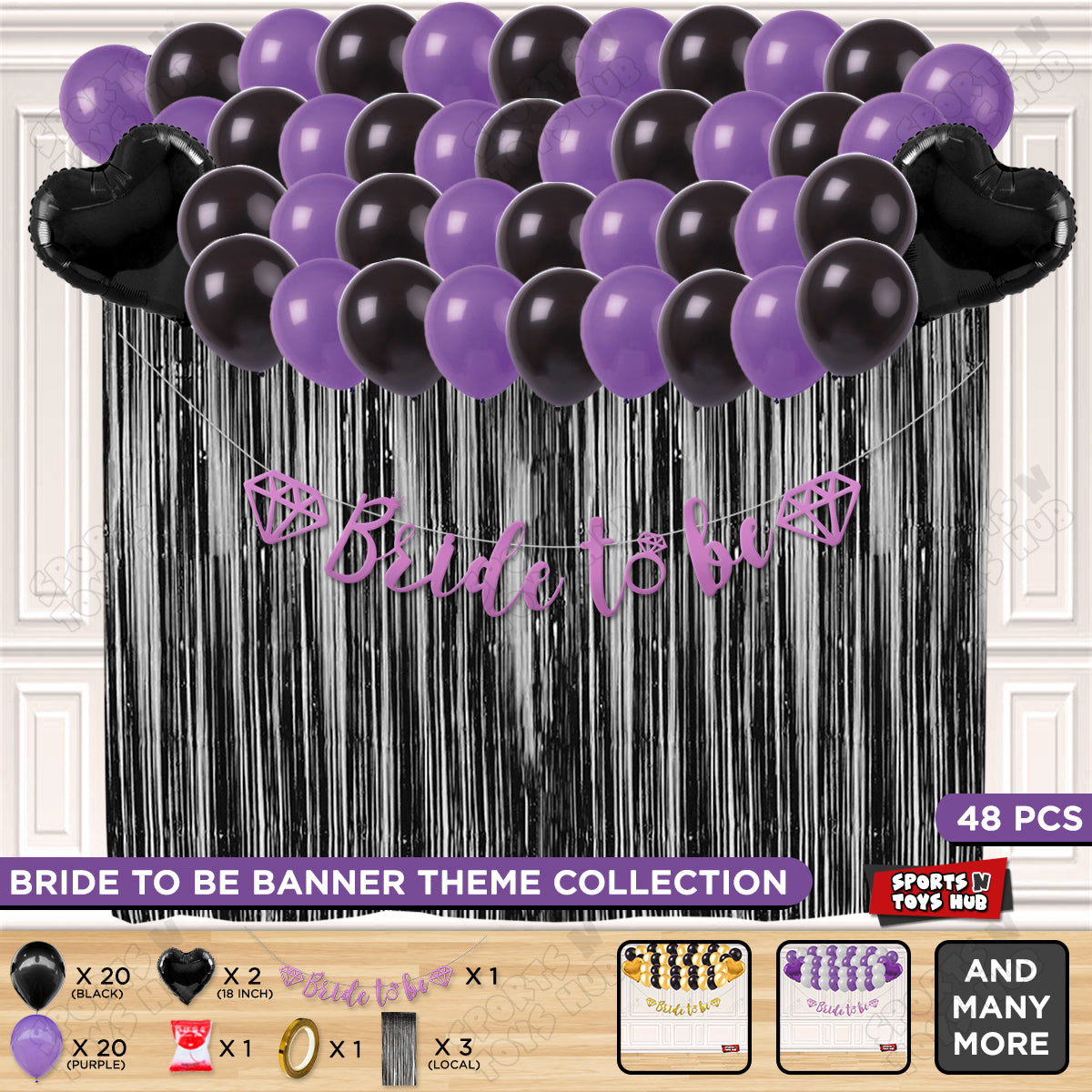 Bride To Be Cursive Banner Theme Collection - Purple & Black