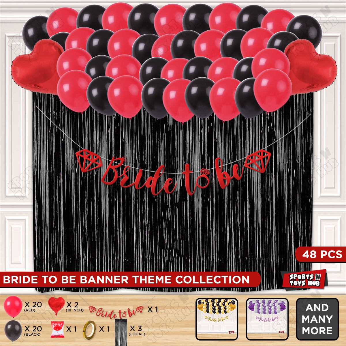 Bride To Be Cursive Banner Theme Collection - Red & Black