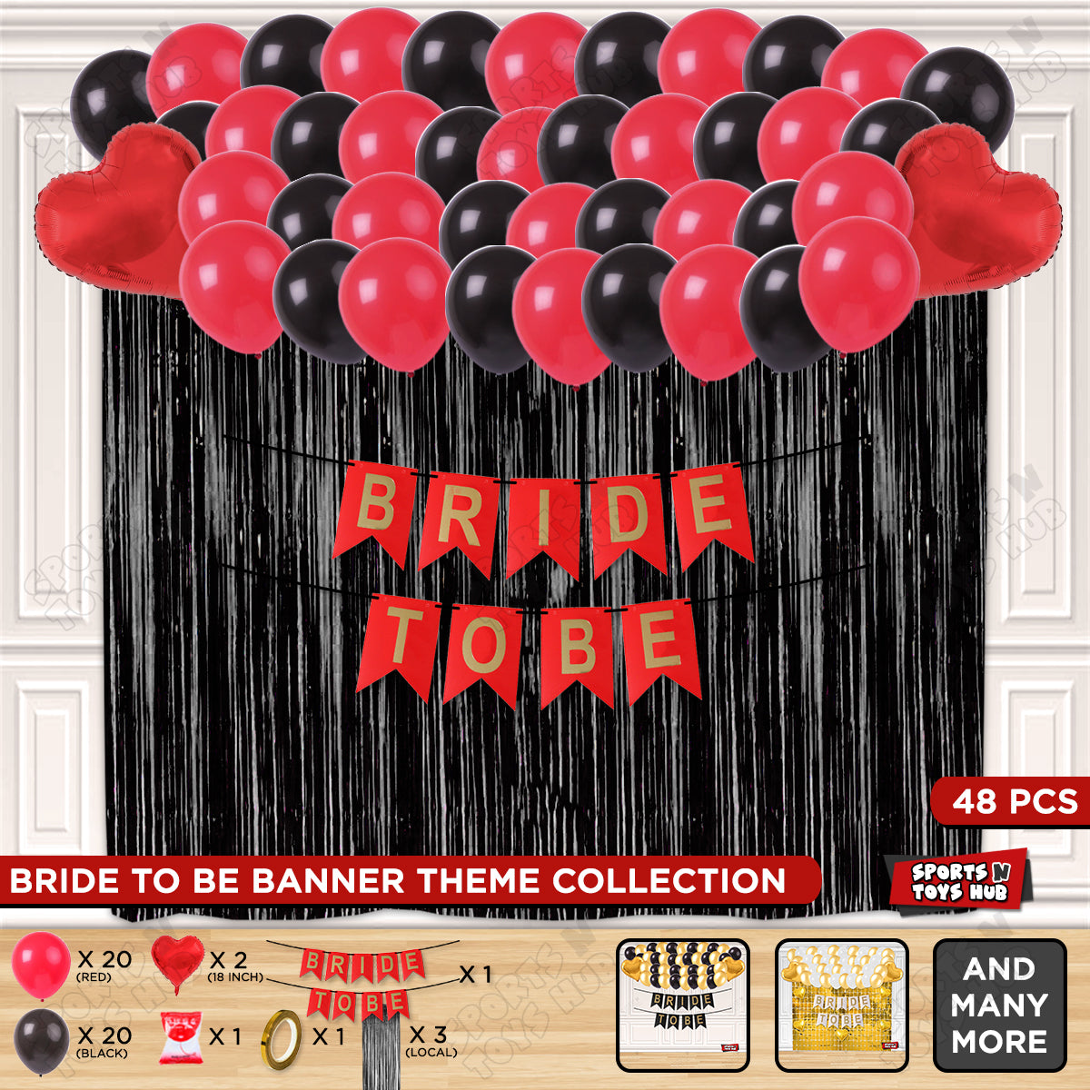 Bride To Be Card Banner Theme Collection - Red & Black