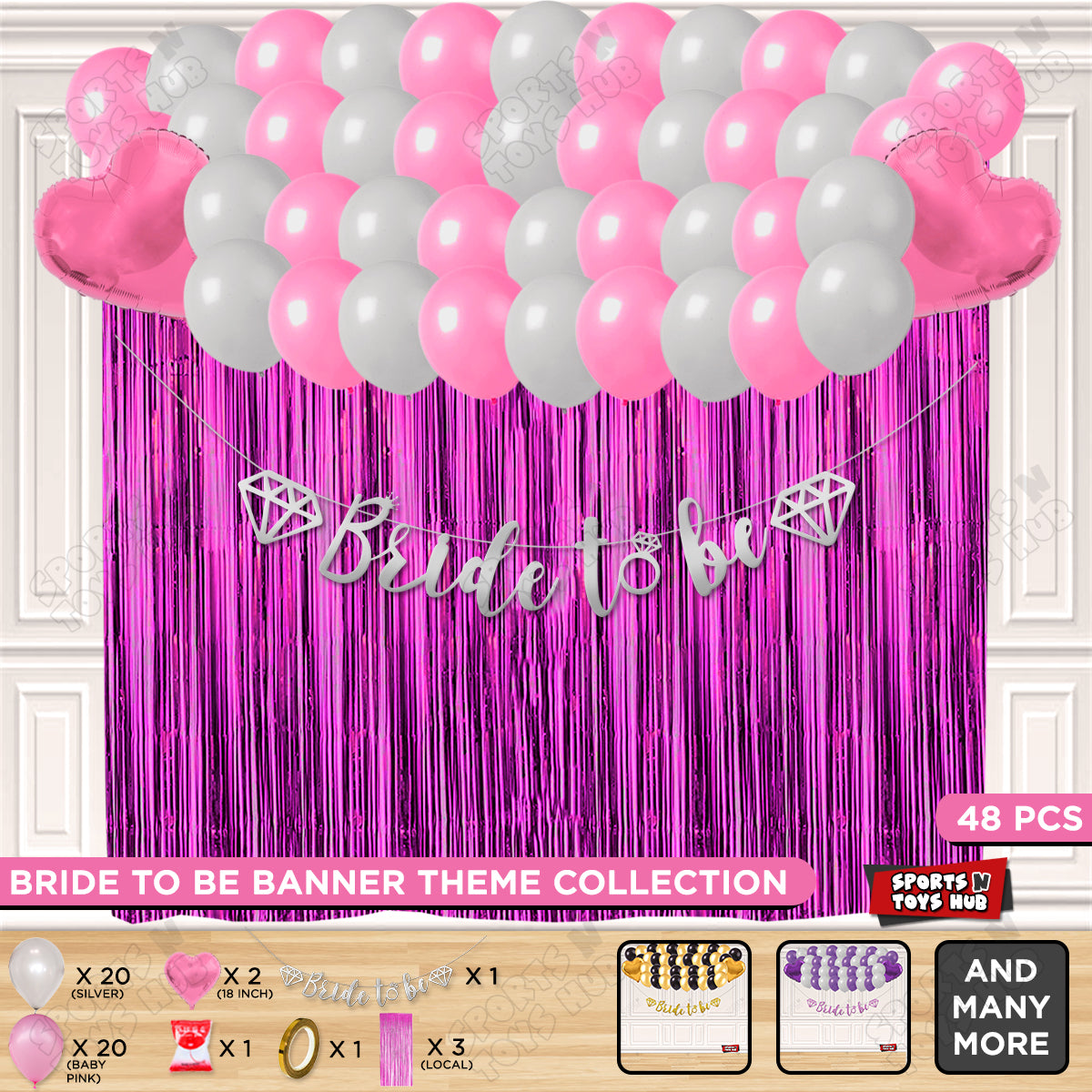 Bride To Be Cursive Banner Theme Collection - Silver & Pink