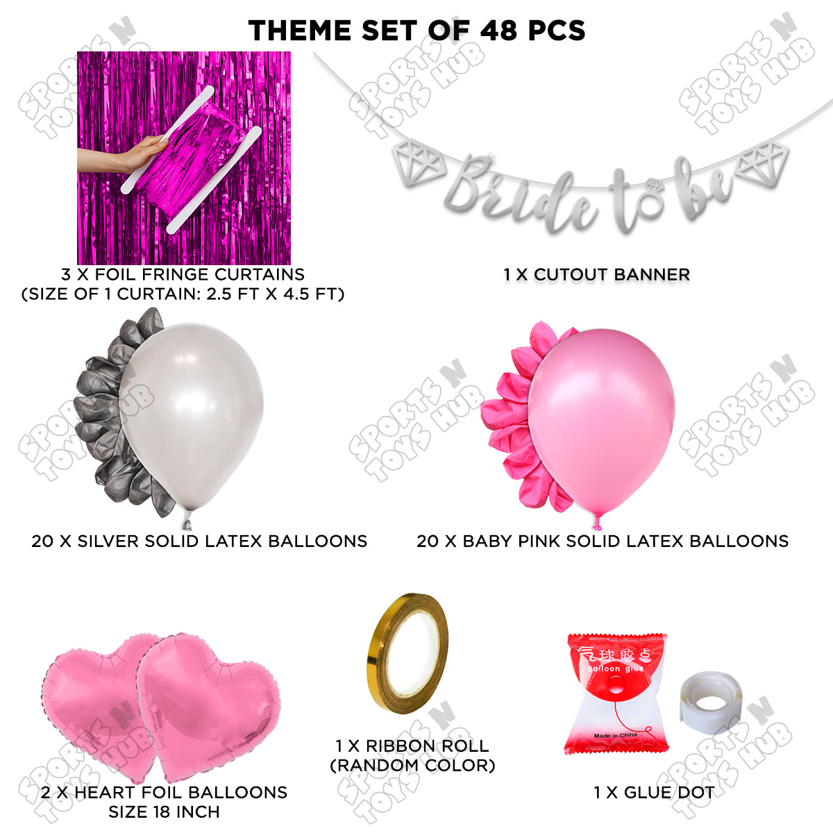 Bride To Be Cursive Banner Theme Collection - Silver & Pink