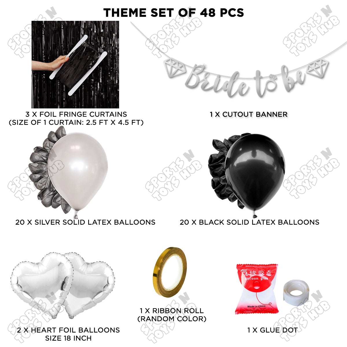 Bride To Be Cursive Banner Theme Collection - Silver & Black