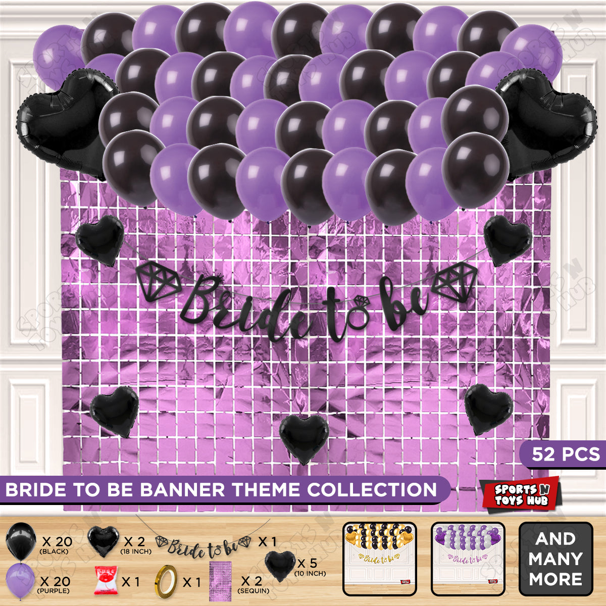 Bride To Be Cursive Banner Theme Collection - Black & Purple