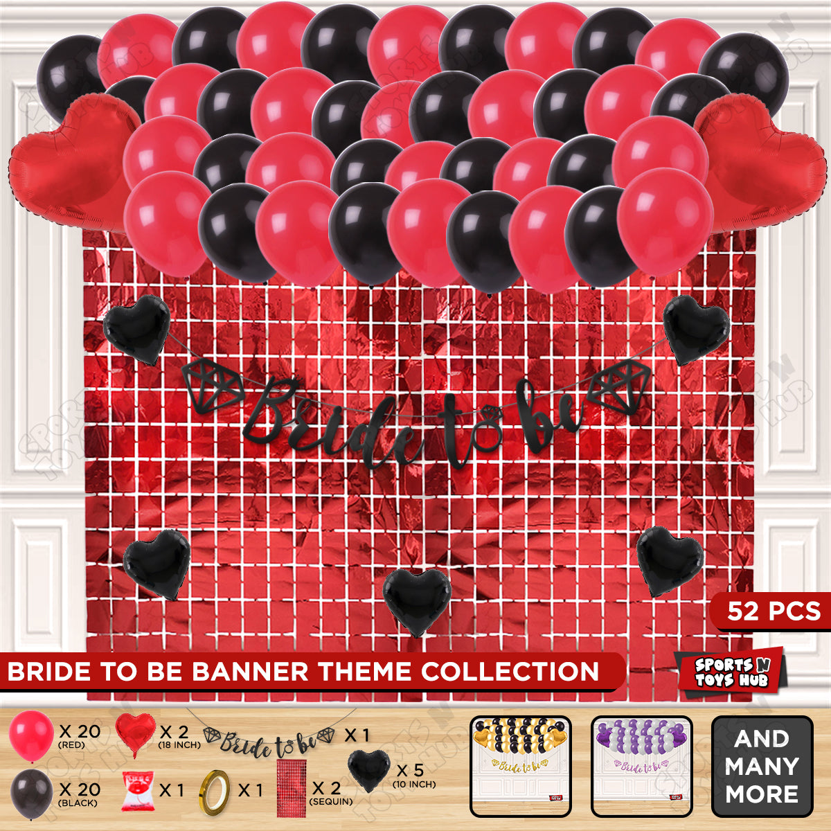 Bride To Be Cursive Banner Theme Collection - Black & Red