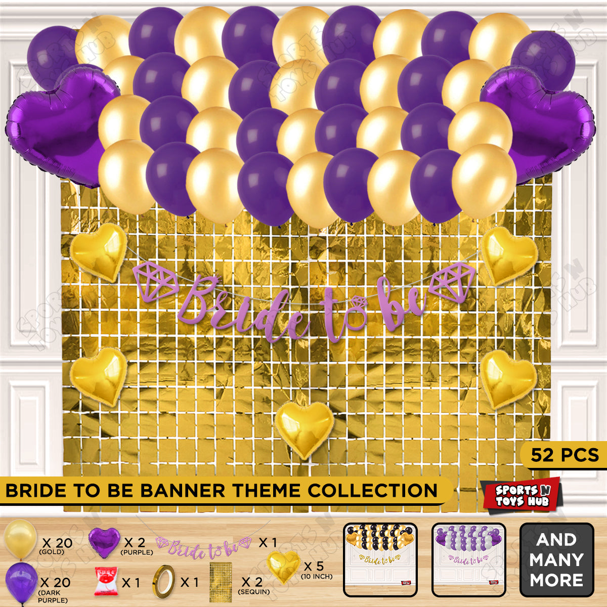 Bride To Be Cursive Banner Theme Collection - Gold & Purple