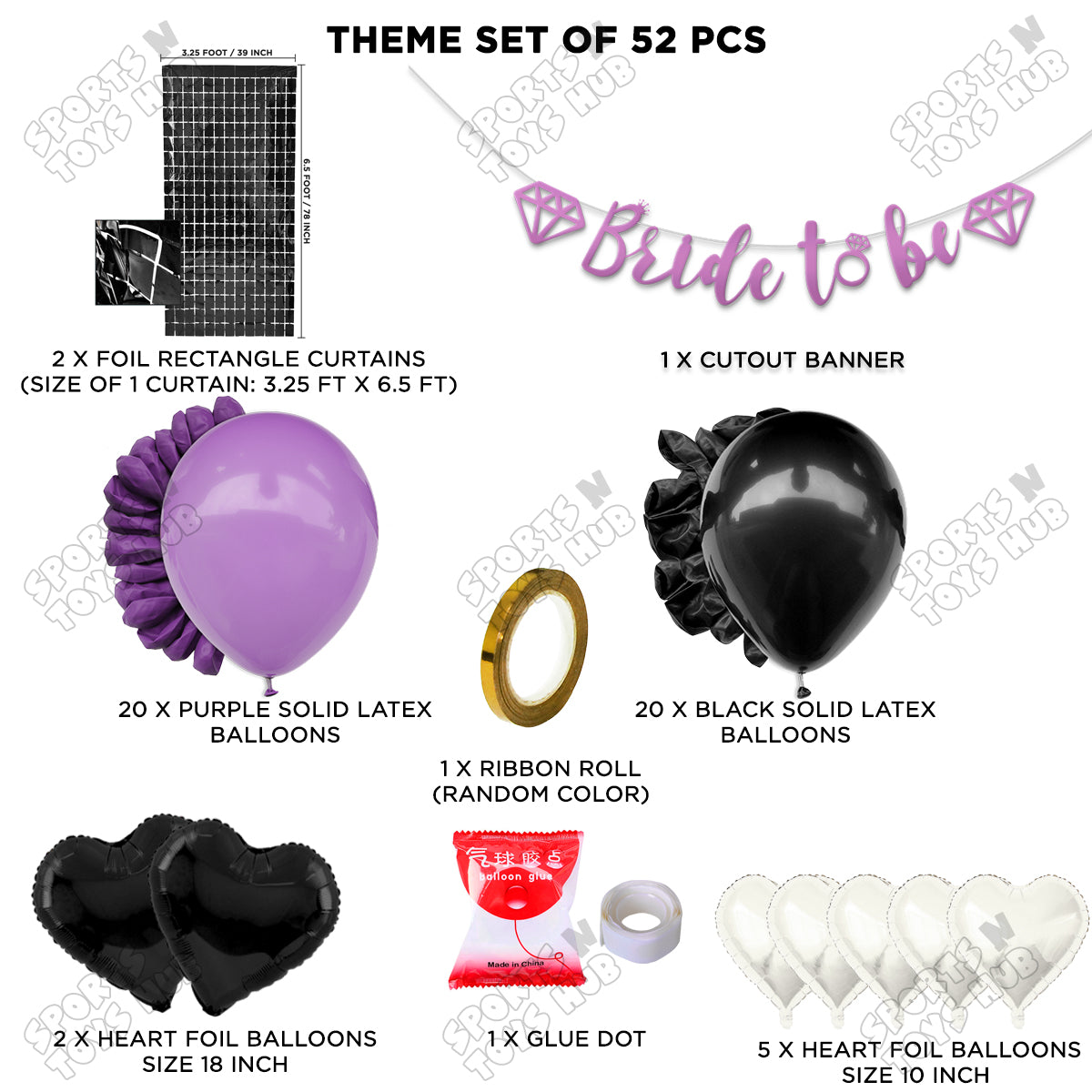 Bride To Be Cursive Banner Theme Collection - Purple & Black