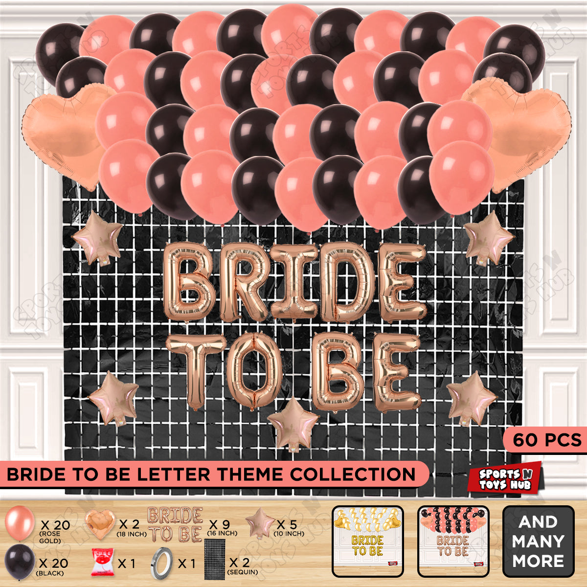 Bride To Be Foil Letters Theme Collection - Black & Rose Gold