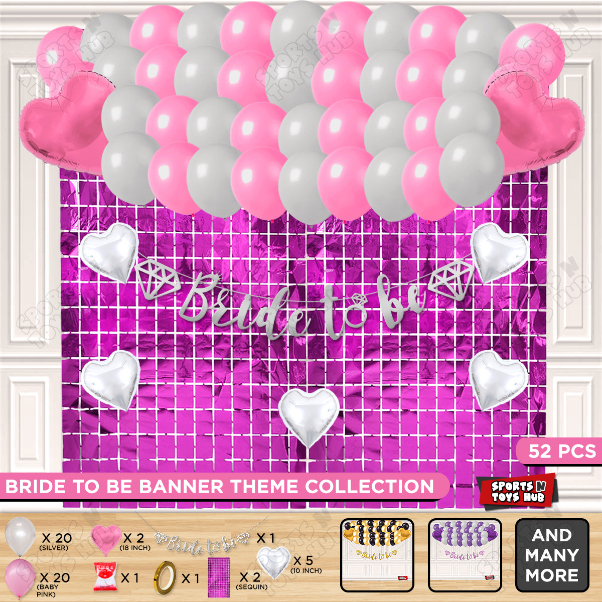 Bride To Be Cursive Banner Theme Collection - Silver & Pink