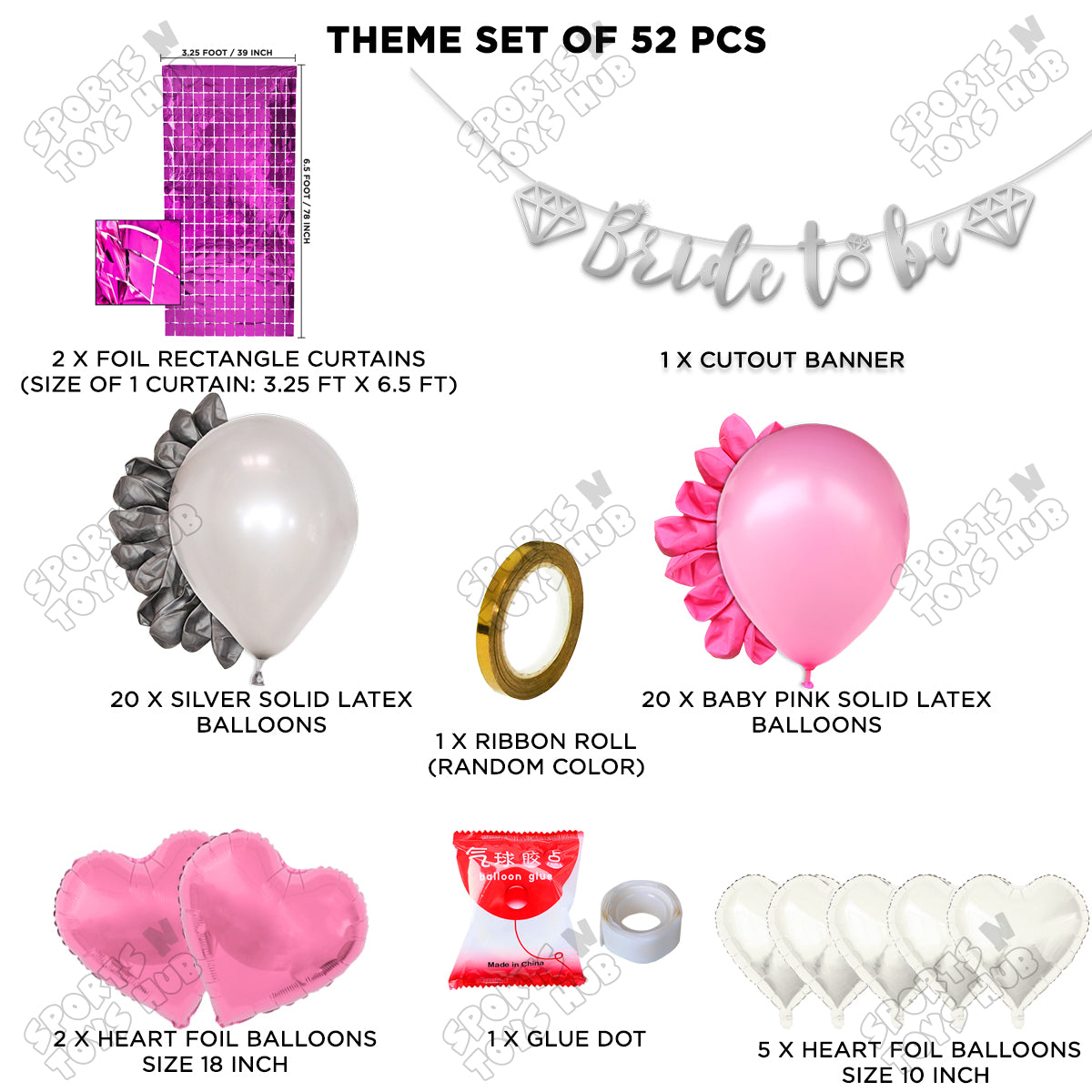 Bride To Be Cursive Banner Theme Collection - Silver & Pink