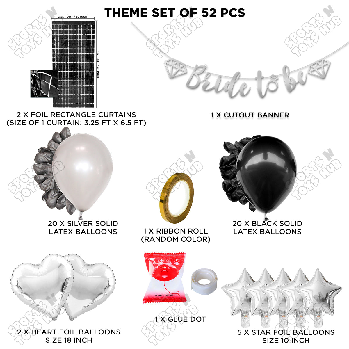 Bride To Be Cursive Banner Theme Collection - Silver & Black
