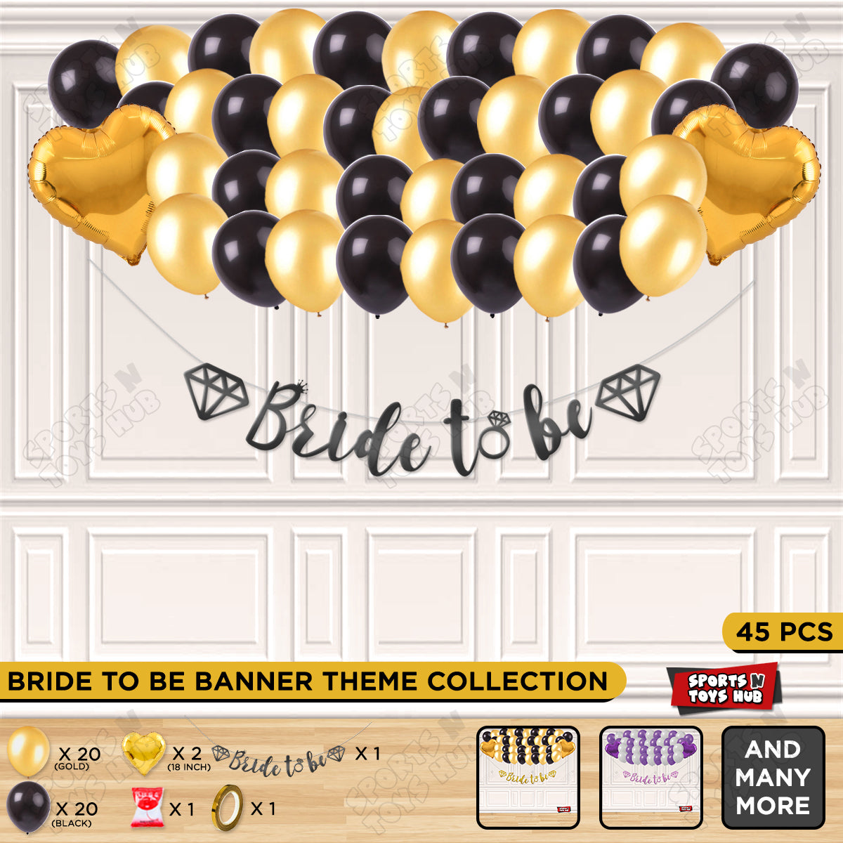 Bride To Be Cursive Banner Theme Collection - Black & Gold