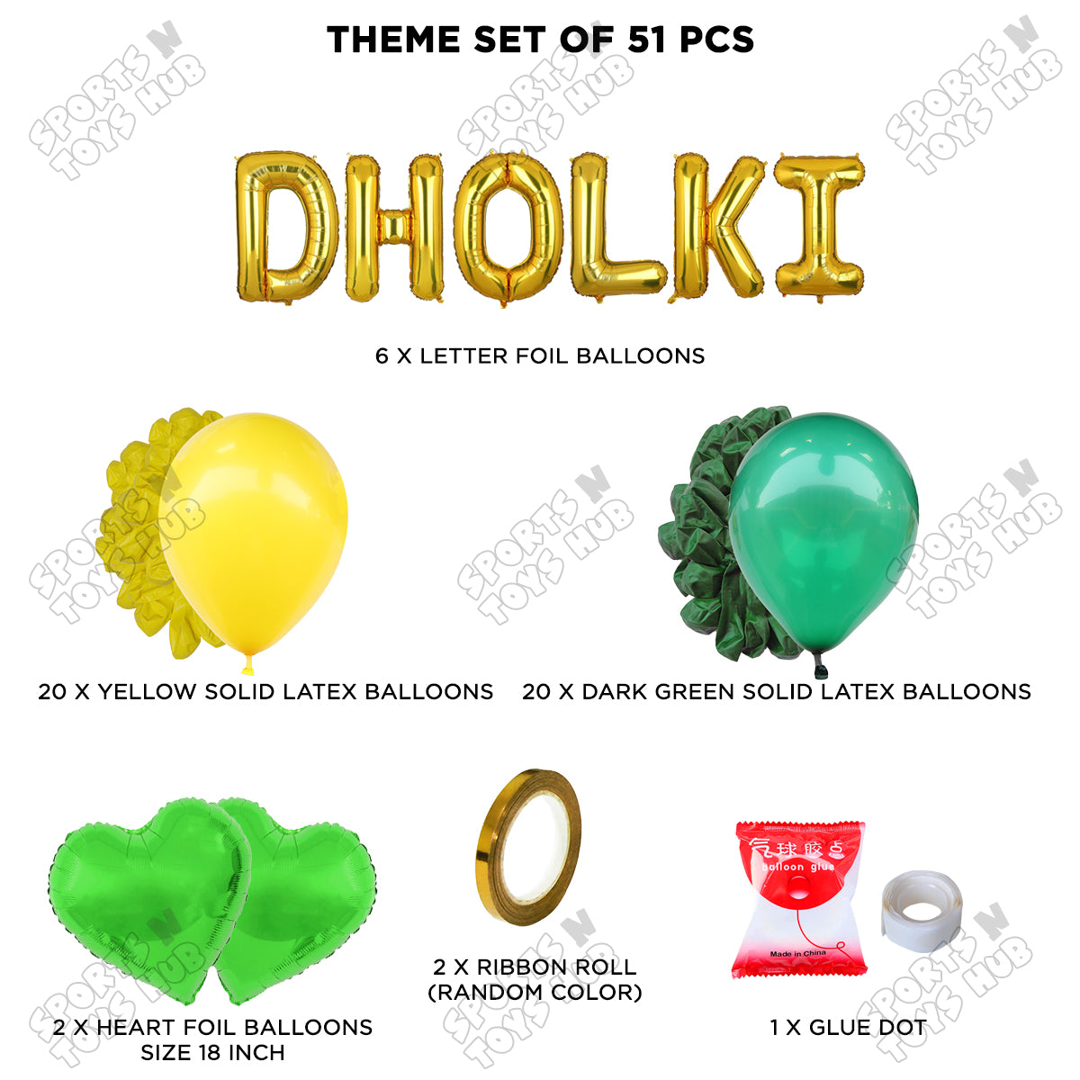 Dholki Foil Letter Theme Collection - Yellow & Green