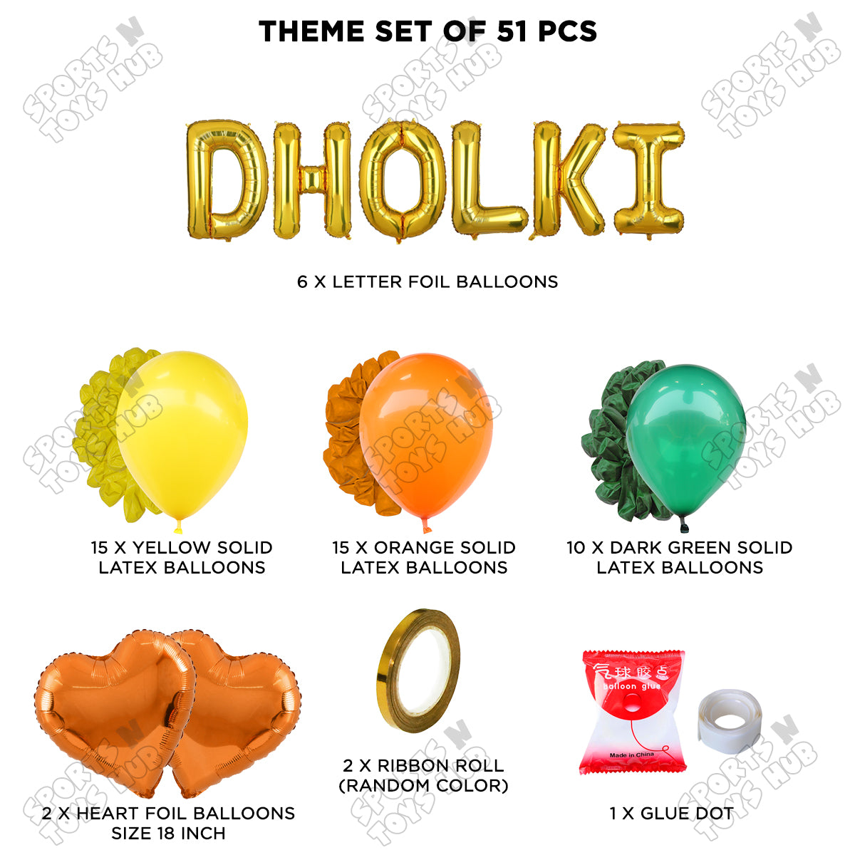 Dholki Foil Letter Theme Collection - Yellow Green & Orange