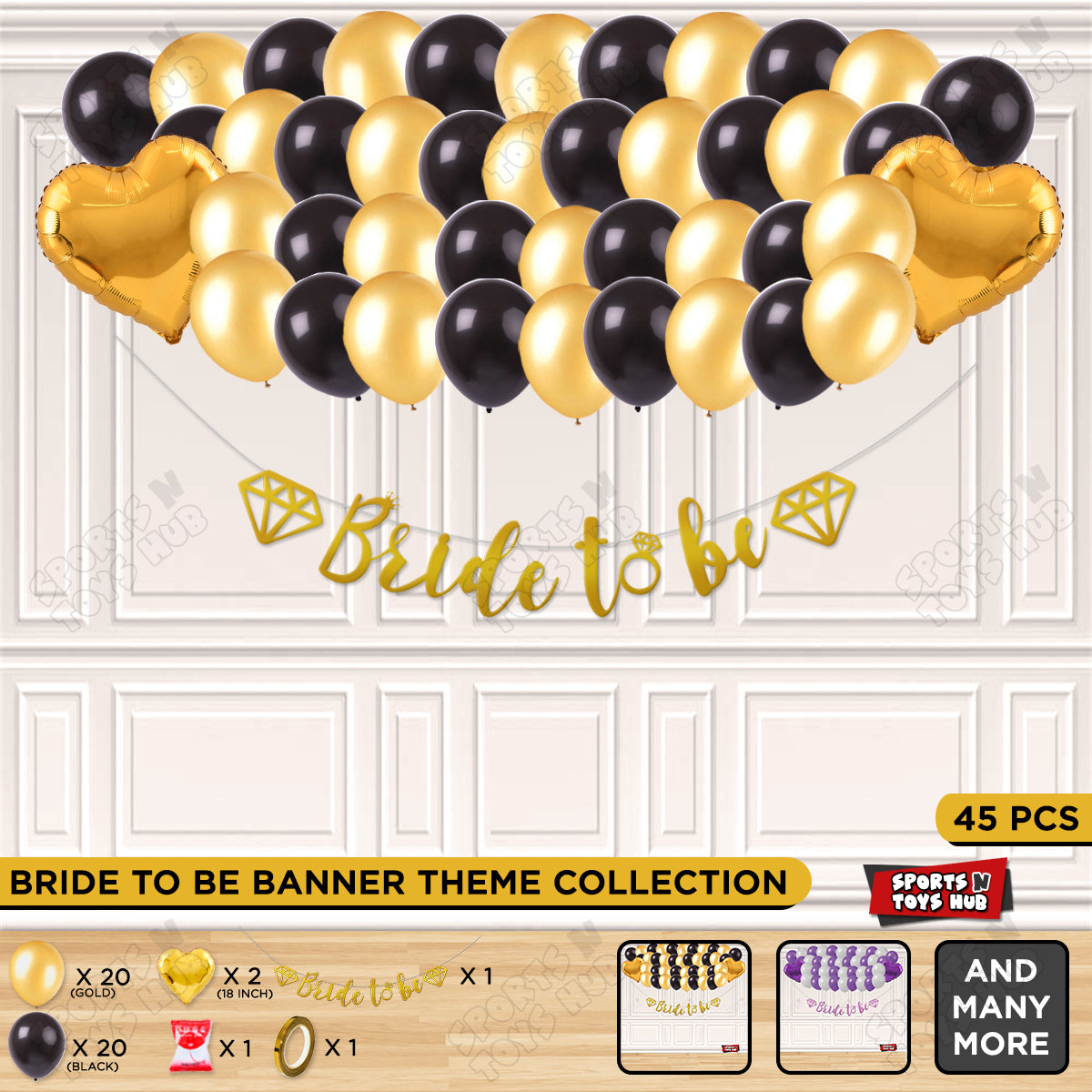 Bride To Be Cursive Banner Theme Collection - Gold & Black