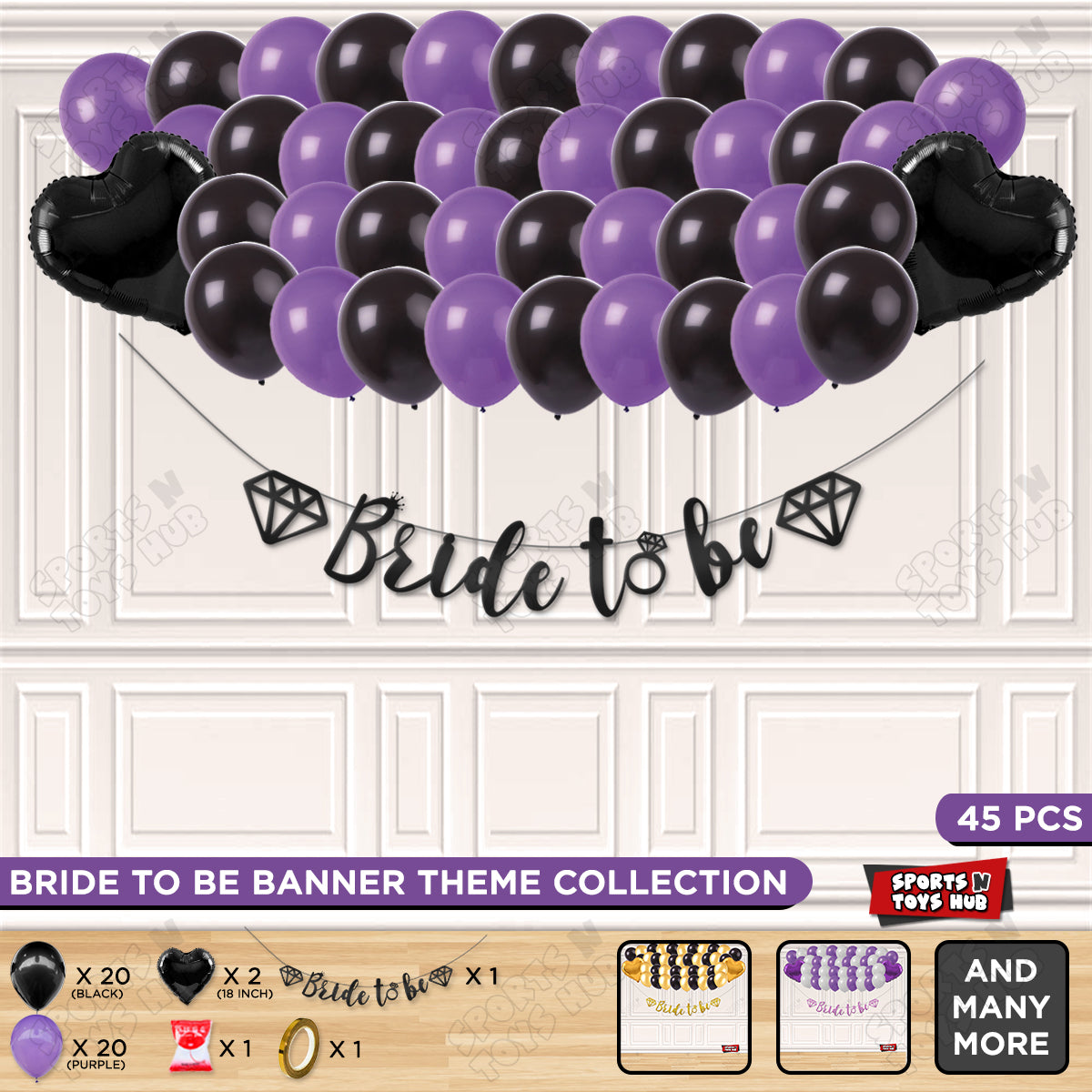 Bride To Be Cursive Banner Theme Collection - Black & Purple