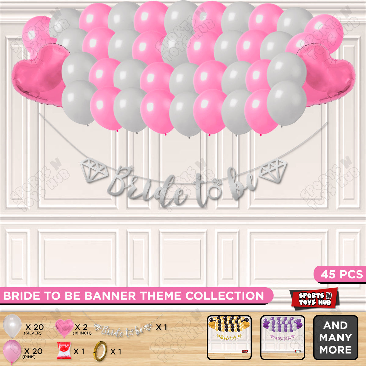 Bride To Be Cursive Banner Theme Collection - Silver & Pink