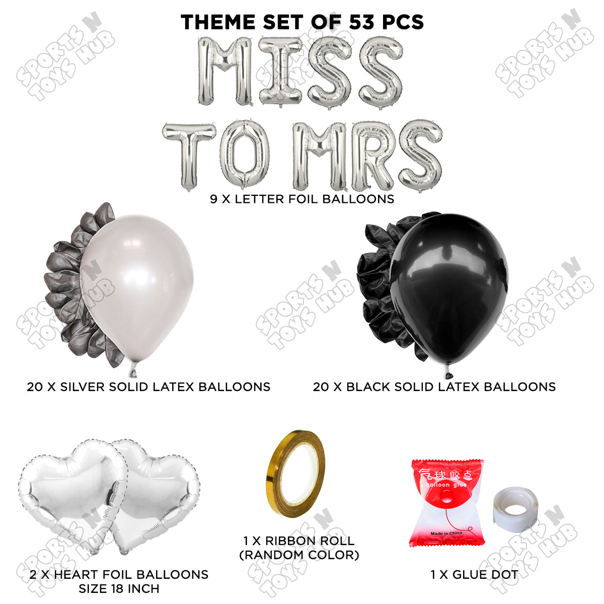 Miss To Mrs Foil Letters Theme Collection - Silver & Black