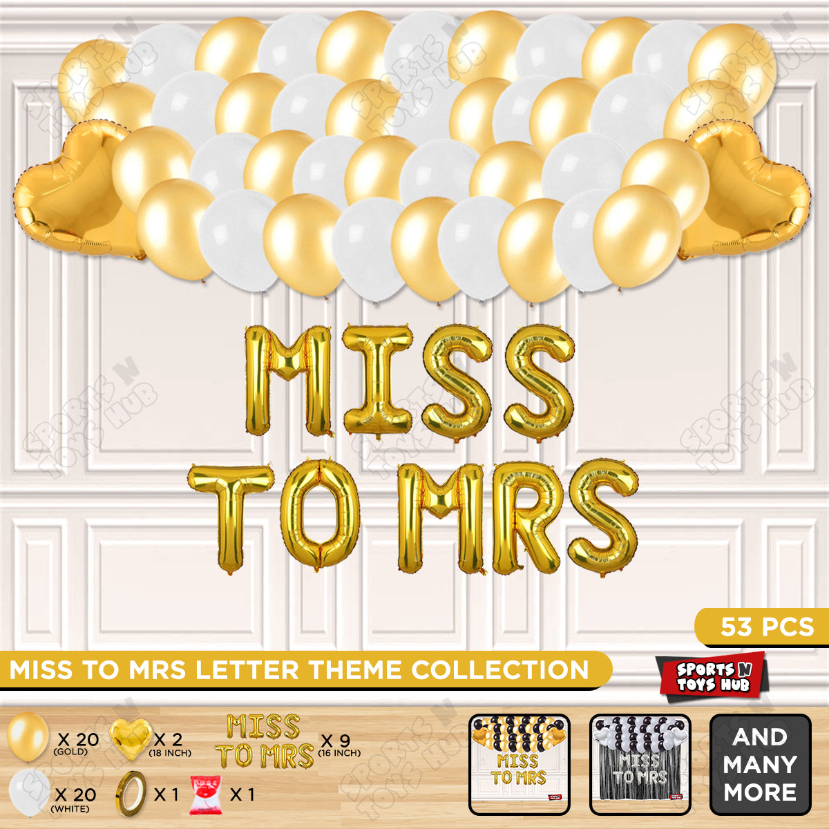 Miss To Mrs Foil Letters Theme Collection - Gold & White