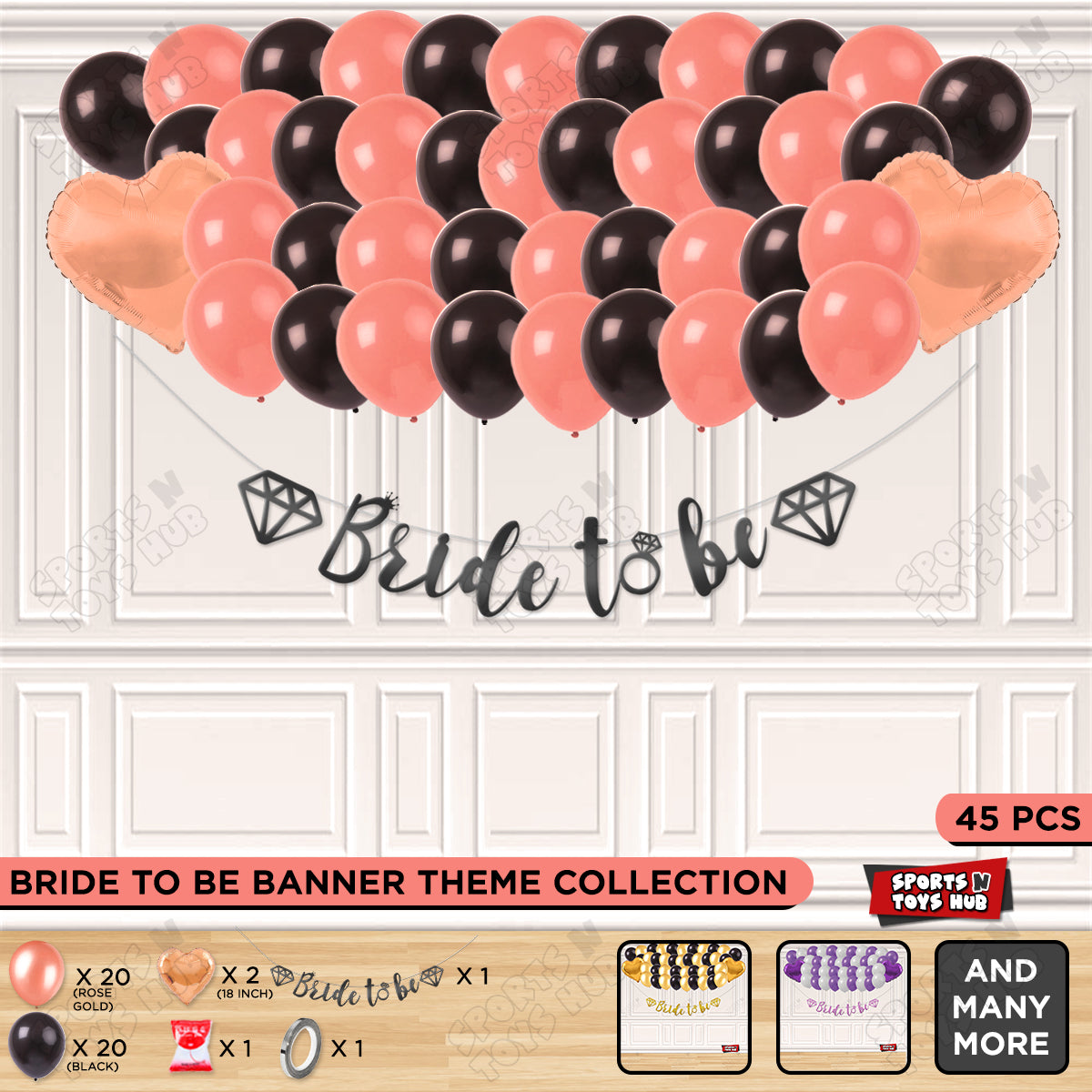 Bride To Be Cursive Banner Theme Collection - Black & Rose Gold