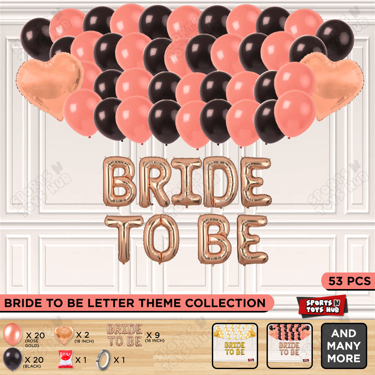 Bride To Be Foil Letters Theme Collection - Black & Rose Gold