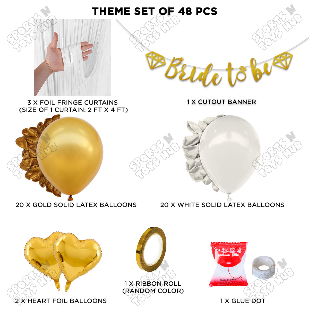 Bride To Be Cursive Banner Theme Collection - White & Gold
