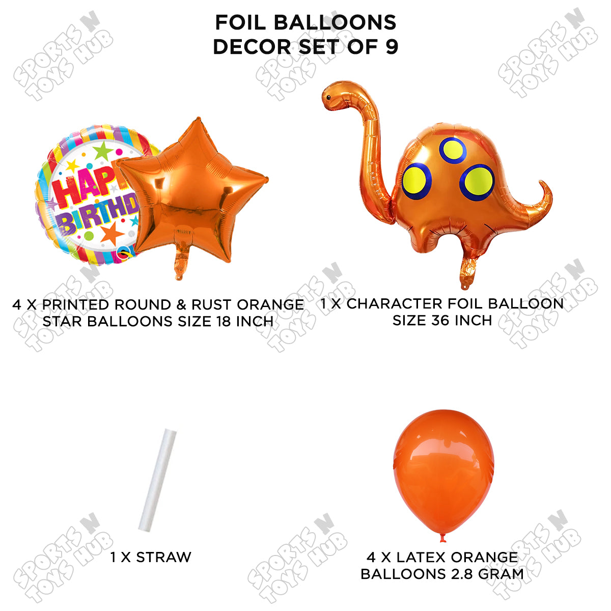 Bronto-Saurus Dino Pack Of 9 Foil Balloon Set