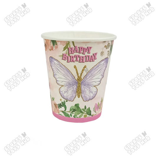Butterfly Printed Cartoon Character Disposable Paper Glasses for Birthday Parties - Pack of 10
