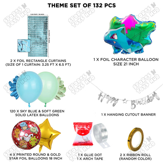 Pokemon Ivysaur Foil Balloon Set With Happy Birthday Cursive Card Banner Arch Theme