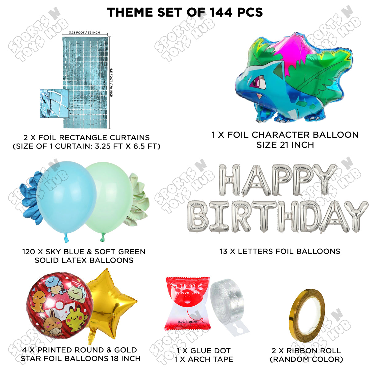 Pokemon Ivysaur Foil Balloon Set With Happy Birthday Foil Letter Arch Theme