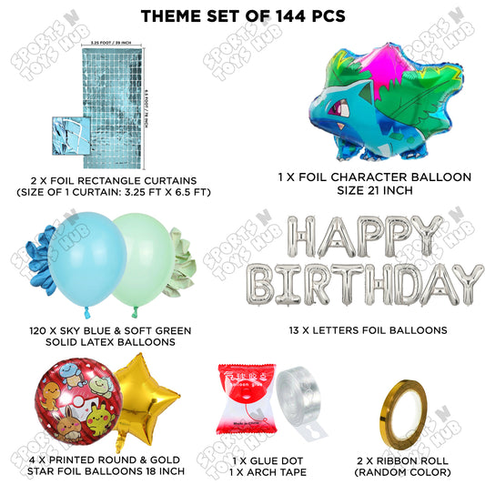 Pokemon Ivysaur Foil Balloon Set With Happy Birthday Foil Letter Arch Theme