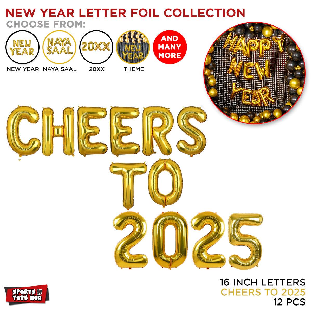 Happy New Year Foil Letter Collection - Gold