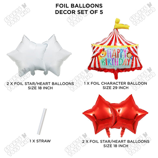 Circus Birthday Tent Pack Of 5 Foil Balloon Set