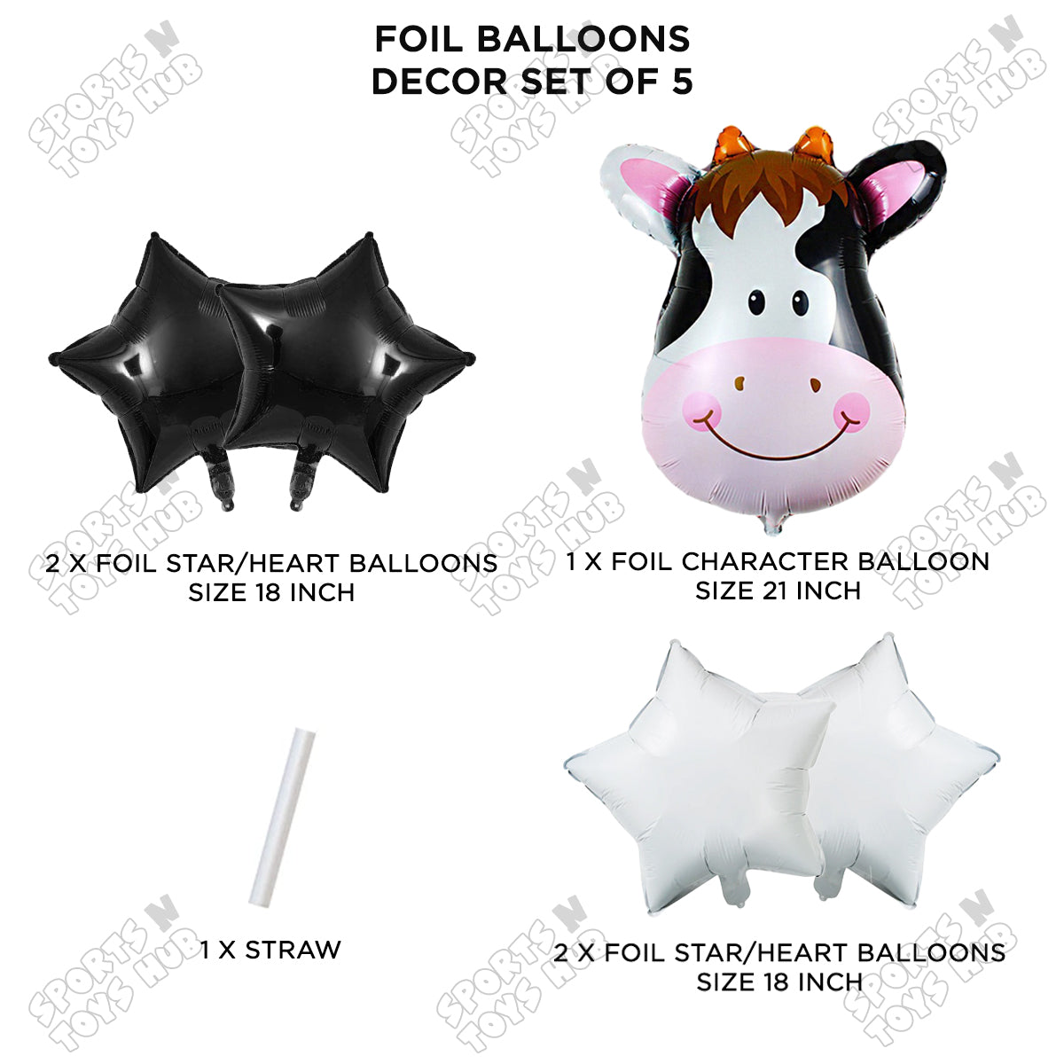 Cow Pack Of 5 Foil Balloon Set