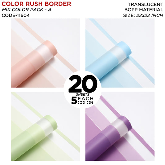 Color Rush Border - Mix Color 20 Sheet Pack - Translucent Flower Wrapping Sheets