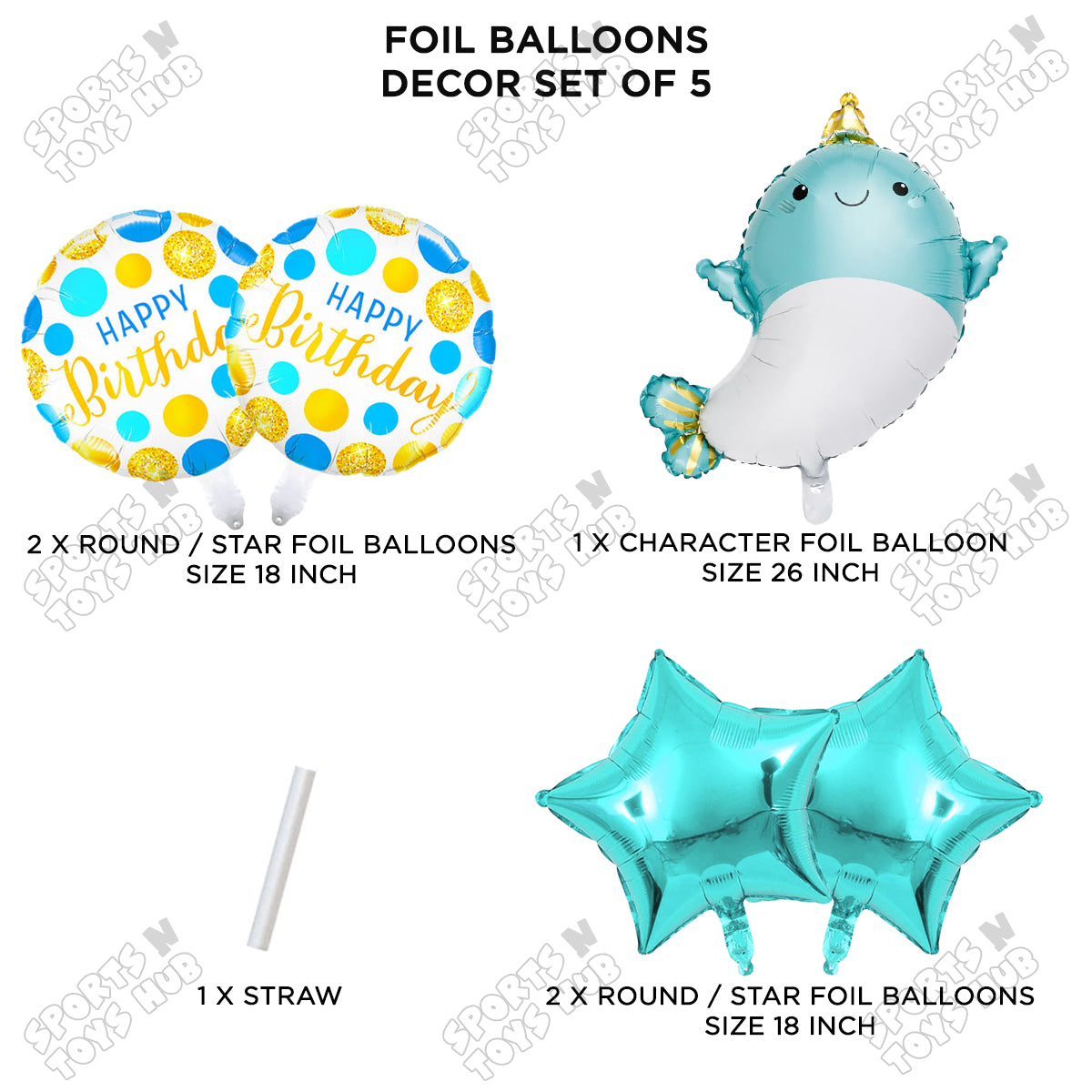 Cute Whale Pack Of 5 Foil Balloon Set